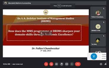 DR V N BRIMS conducted Webinar on How Does the MMS Programme at BRIMS helps to sharpen your domain skills Through Academic Excellence by Dr. Pallavi Chandwaskar